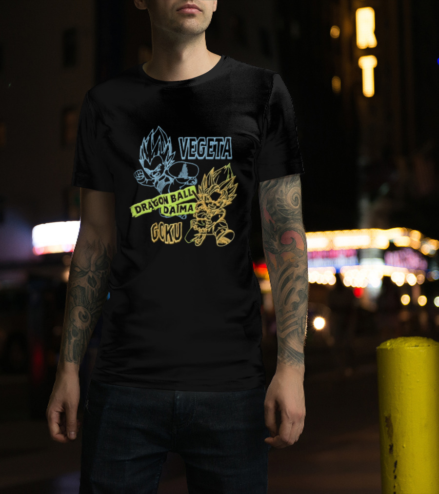 Dragon Ball Daima Vegeta Goku Neon Line Anime Characters Action Poses T-Shirt