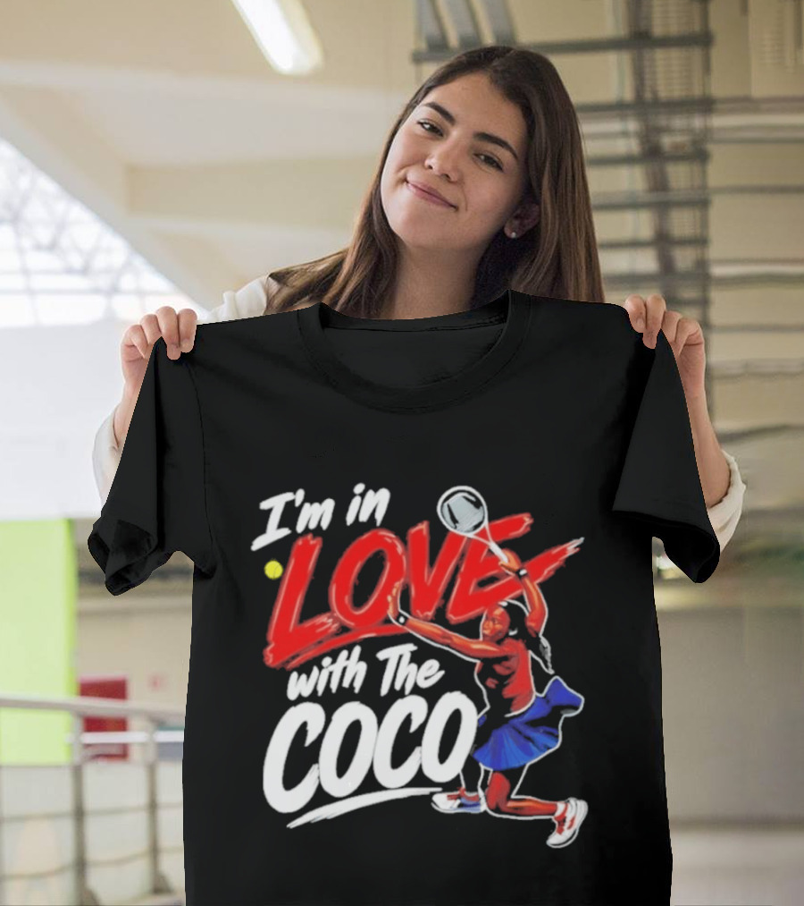 I'm In Love With The Coco Tennis Slam Action Bold Red And White T-Shirt