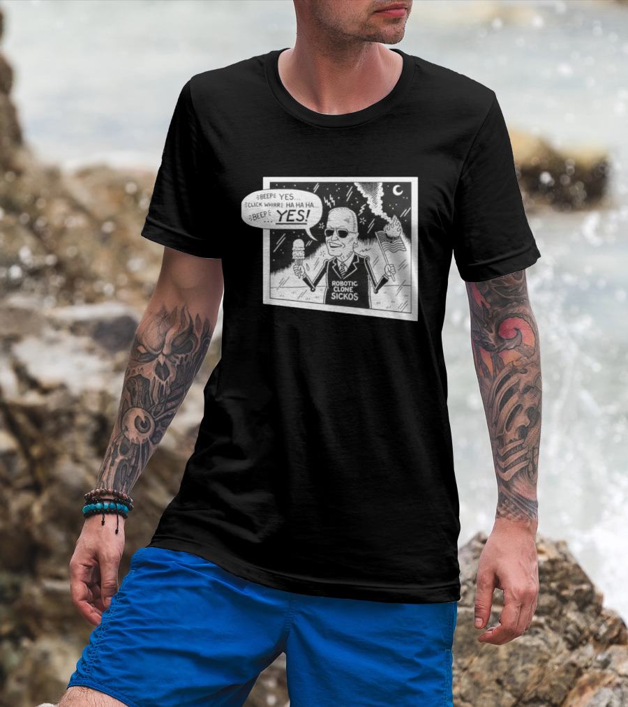 Joe Biden Robotic Clone Sickos Cartoon Ice Cream Flag Speech Bubble BEEP YES T-Shirt