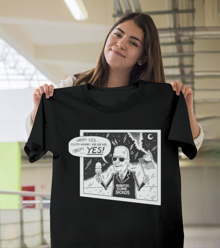 Joe Biden Robotic Clone Sickos Cartoon Ice Cream Flag Speech Bubble BEEP YES T-Shirt
