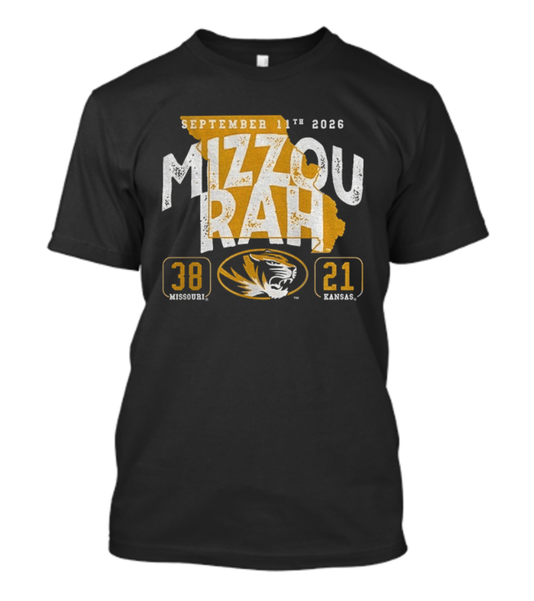 Missouri Tigers 38 Vs Kansas Jayhawks 21 Mizzou Rah September 11th 2026 T-Shirt
