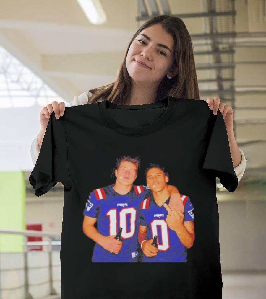 New England Patriots Drake Maye Christian Gonzalez Middle Finger Beer T-Shirt