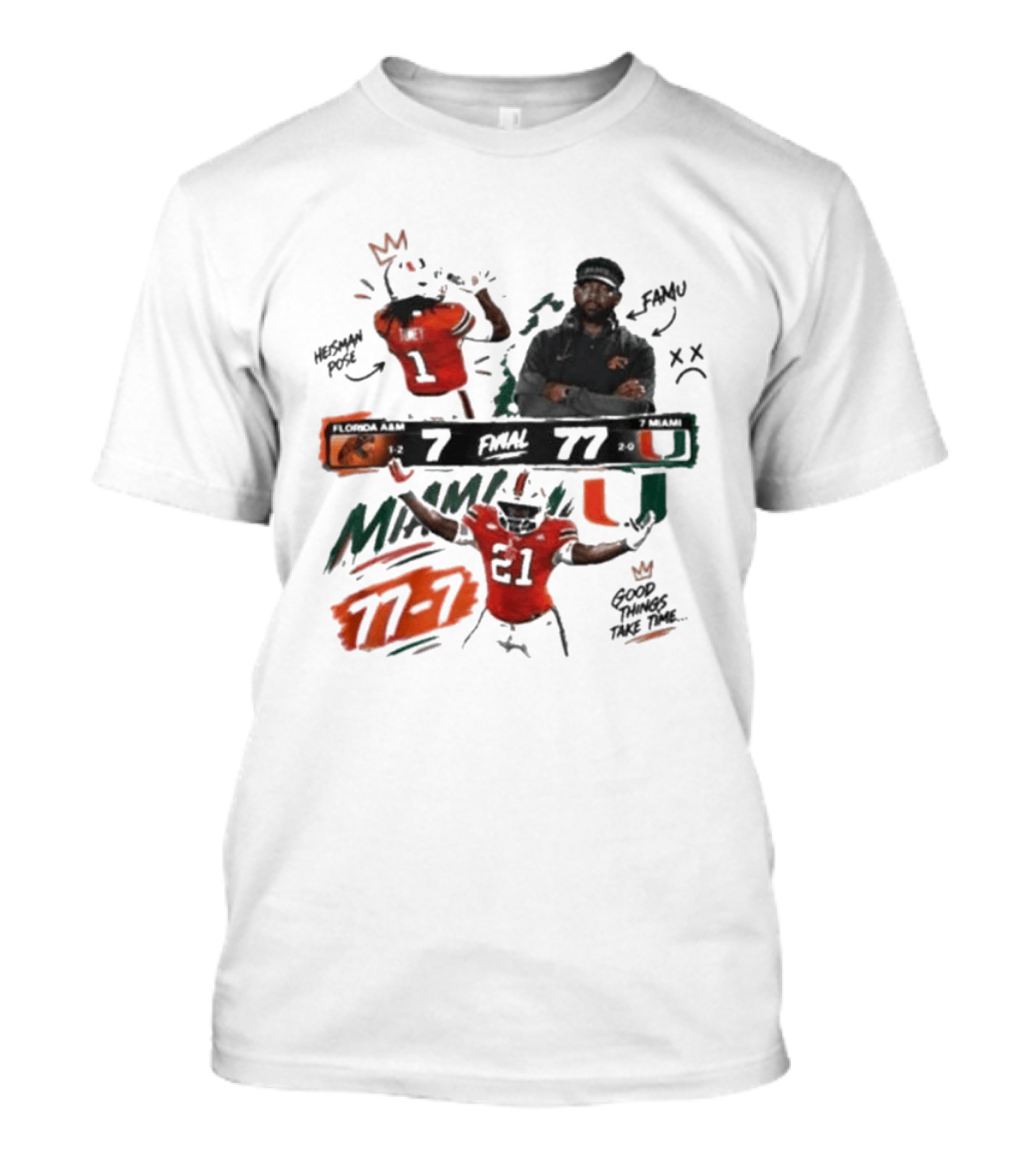 Miami 77 Final Florida A&M 7 College Football Game Highlights T-Shirt