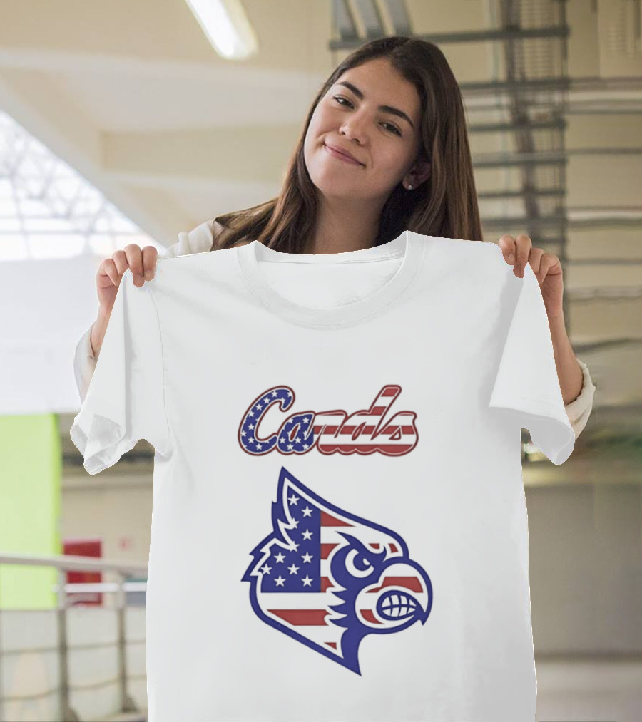 Cards American Flag Cardinal Head Stars Stripes T-Shirt