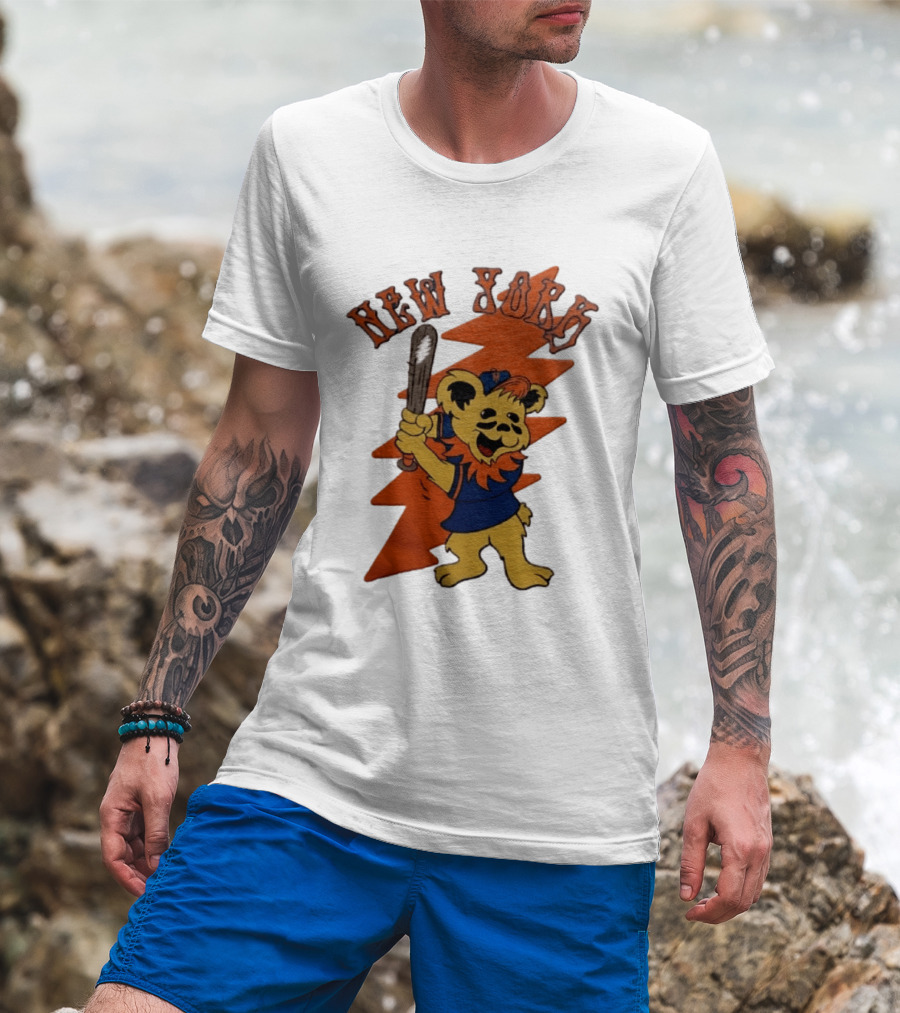New York Grateful Dead Dancing Bear Batting Baseball Mets MLB T-Shirt