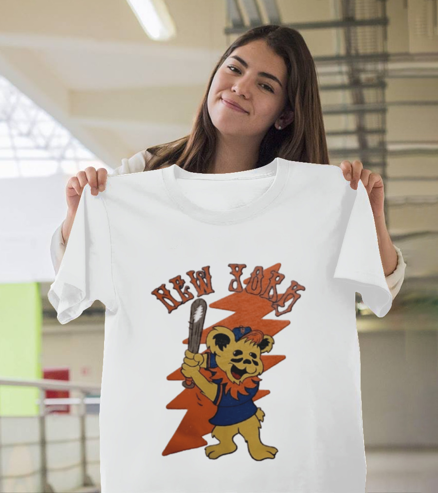 New York Grateful Dead Dancing Bear Batting Baseball Mets MLB T-Shirt