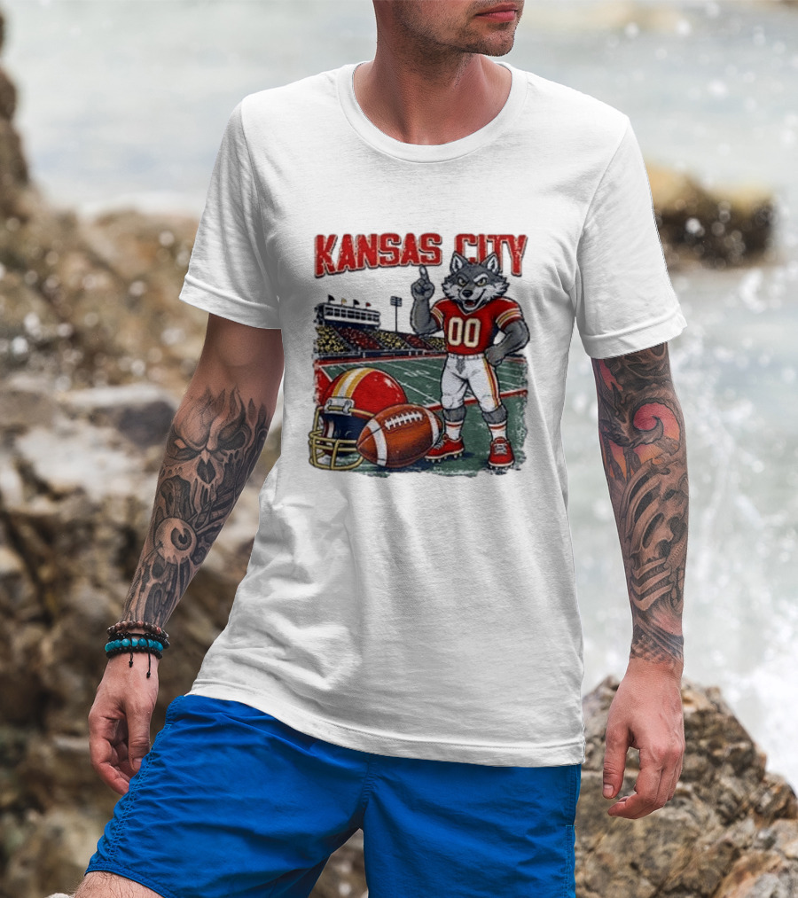 Kansas City Chiefs Wolf Mascot Football Stadium Scene T-Shirt