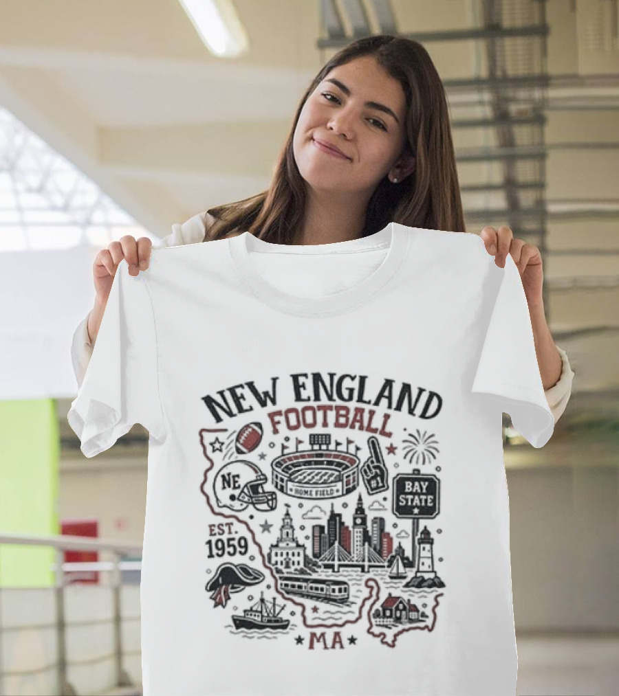 New England Football Est 1959 Massachusetts Map Stadium T-Shirt