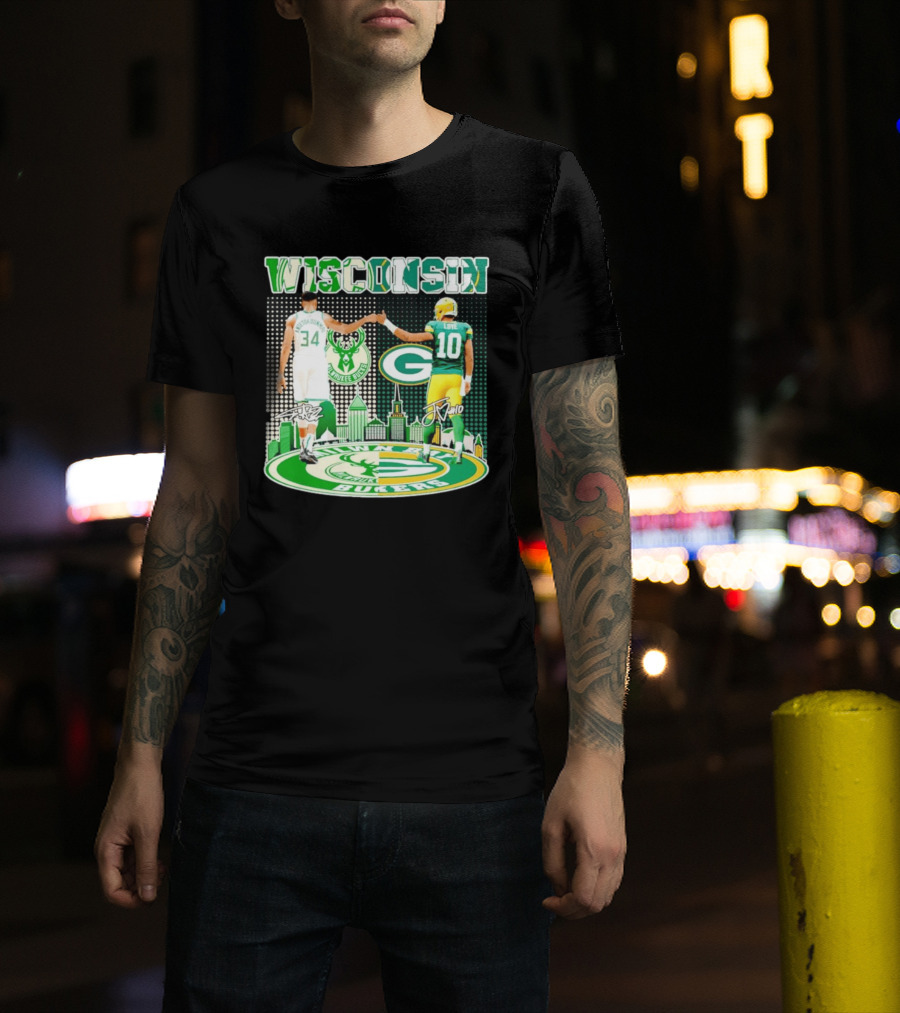Wisconsin Milwaukee Bucks Giannis Antetokounmpo Green Bay Packers Jordan Love T-Shirt