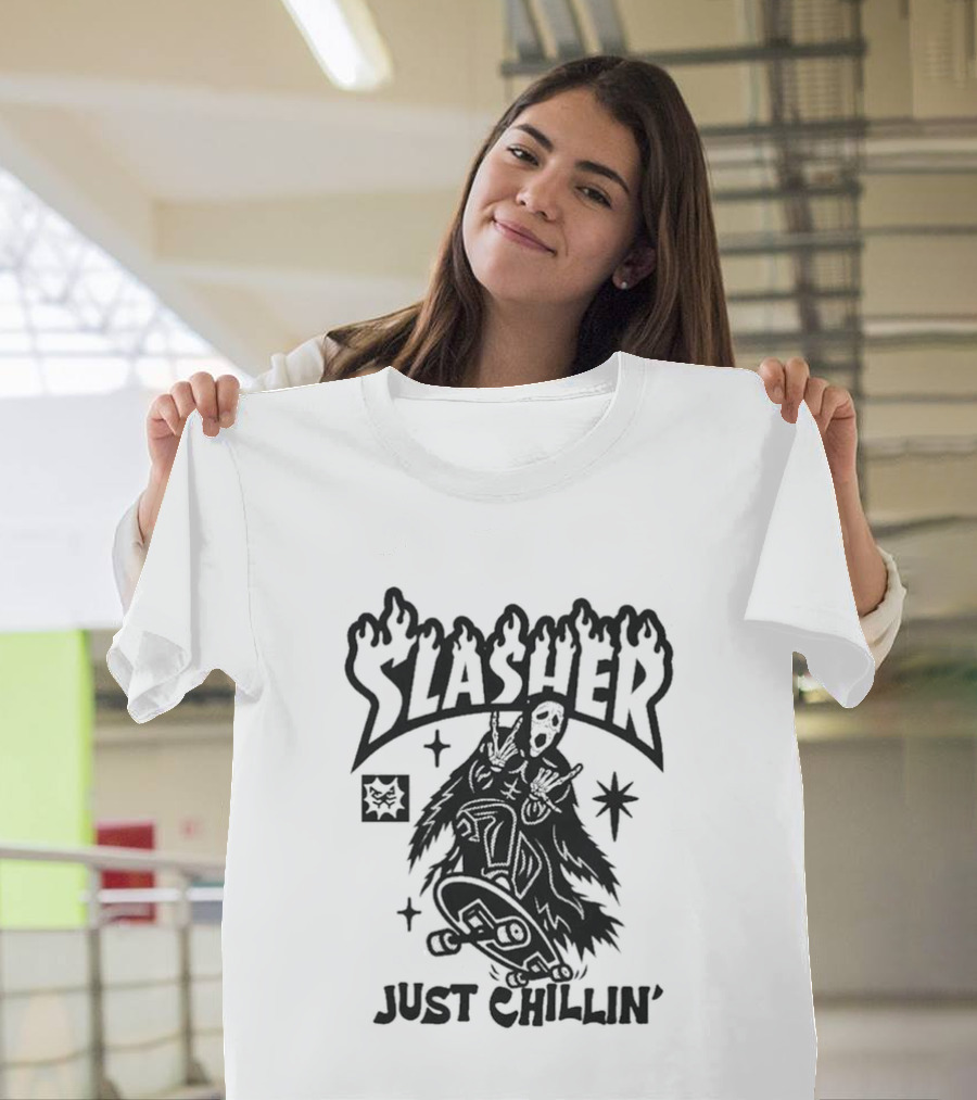 Slasher Just Chillin' Ghostface Skateboard Scream Horror T-Shirt