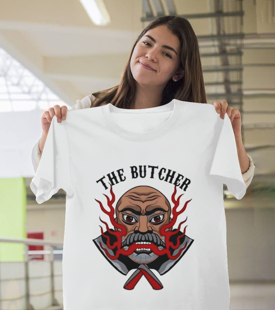 The Butcher AEW Professional Wrestling Skull Flames Axes T-Shirt