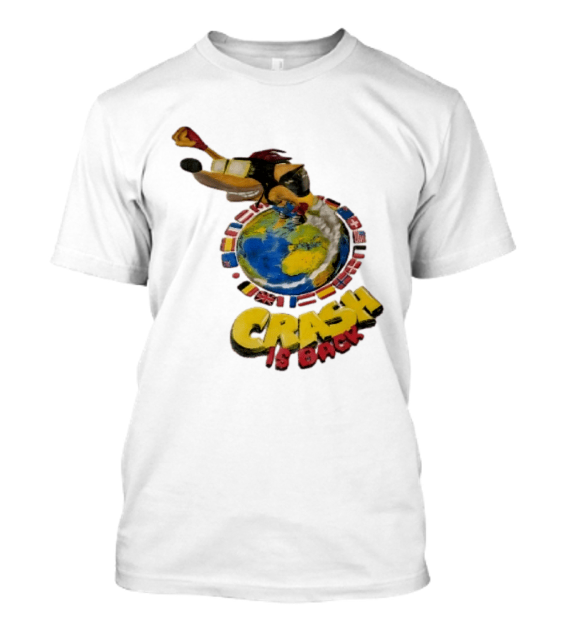 Crash Is Back Jetpack Adventure World Flags Globe Cartoon T-Shirt