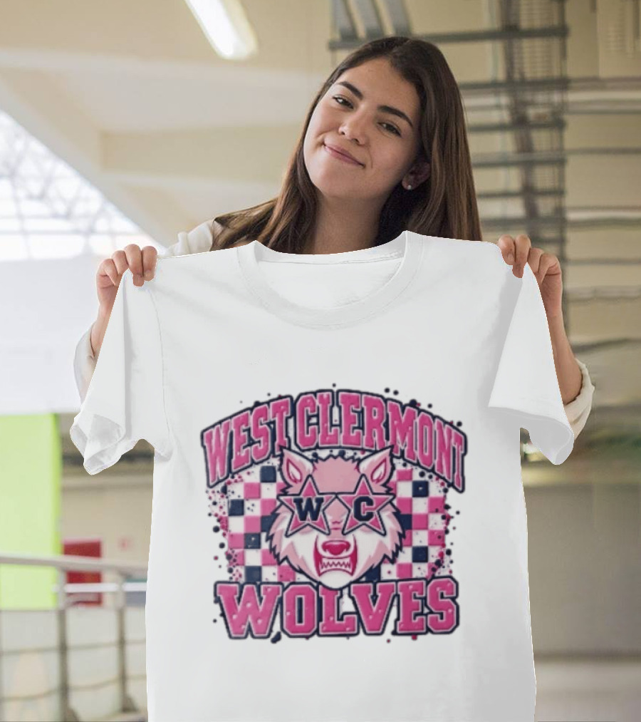 West Clermont Wolves WC Pink Star Sunglasses Checkered T-Shirt