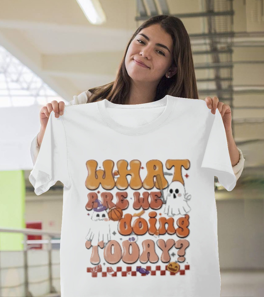 What Are We Doing Today Cartoon Halloween Ghosts Basketball Baseball Boo Shop T-Shirt