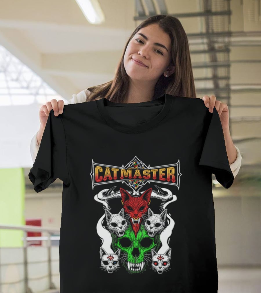 Catmaster Occult Cat Skull Metal Gothic Supernatural Feline Skulls T-Shirt
