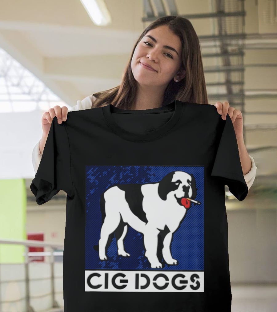 Cig Dogs Saint Bernard Smoking Cigarette Funny Canine T-Shirt