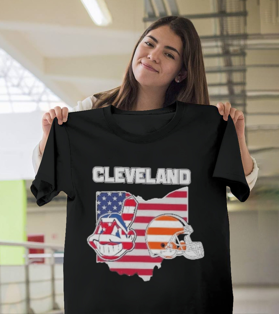 Cleveland Indians Browns Ohio State Map With Flags T-Shirt