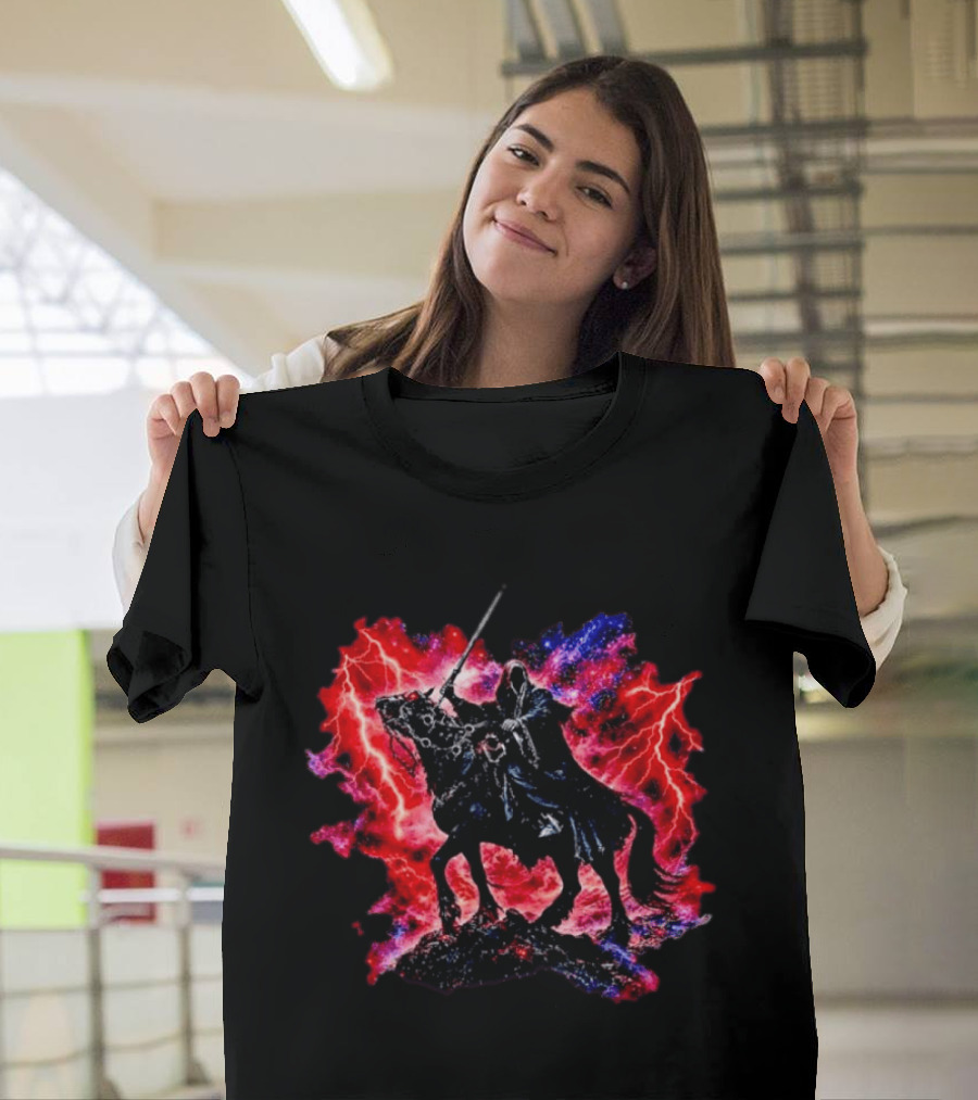 Grim Reaper On Horse With Lightning And Cosmic Galaxy T-Shirt