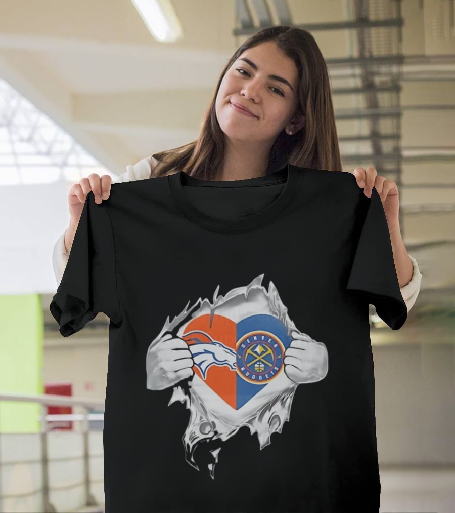 Denver Broncos Nuggets Heart Superman Chest Rip T-Shirt