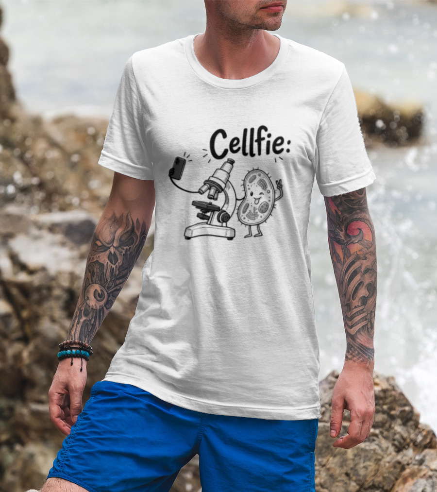 Cellfie Microscope And Cell Taking A Selfie Fun Science Humor T-Shirt
