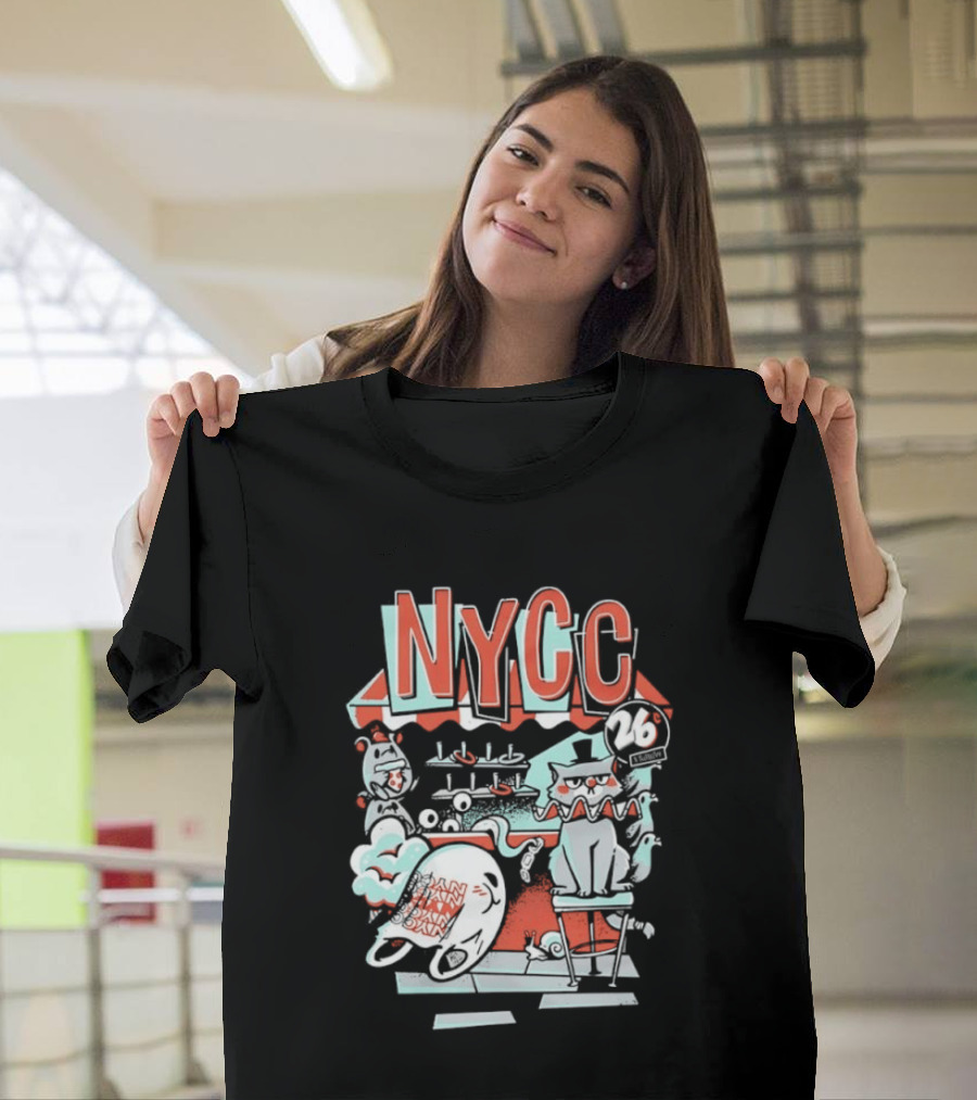 NYCC 26 Cent 1 Throw Carnival Cat Retro Style Comic Fairground Fun T-Shirt