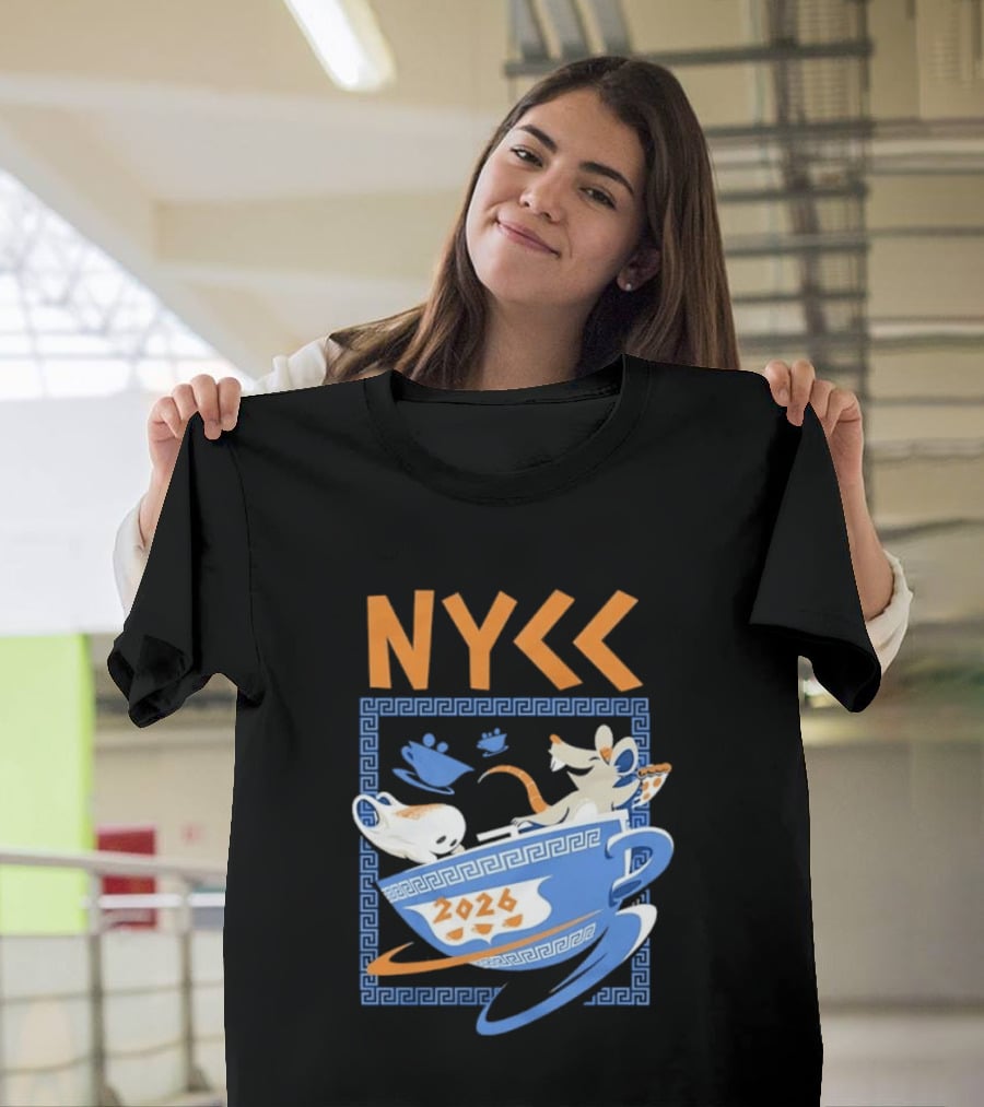 NYCC 2026 Pizza Rat Cup Greek Pattern Tea Event T-Shirt
