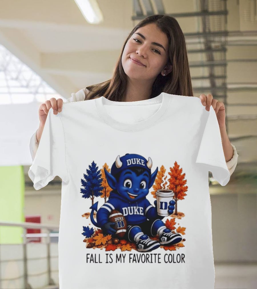 Duke Blue Devils Fall Is My Favorite Color Football Coffee Autumn Leaves T-Shirt