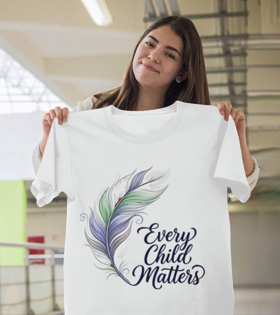 Every Child Matters Colorful Feather Orange Day Awareness T-Shirt