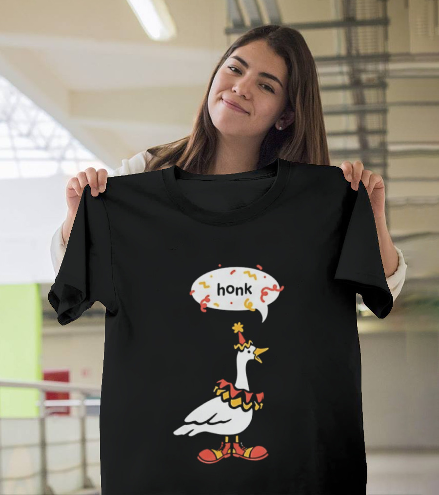 Honk Clown Goose Circus Costume With Confetti Speech Bubble T-Shirt