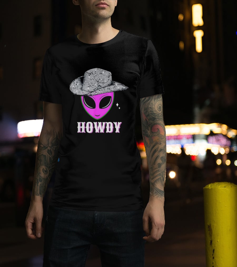 Howdy Alien Disco Cowboy Hat Western T-Shirt