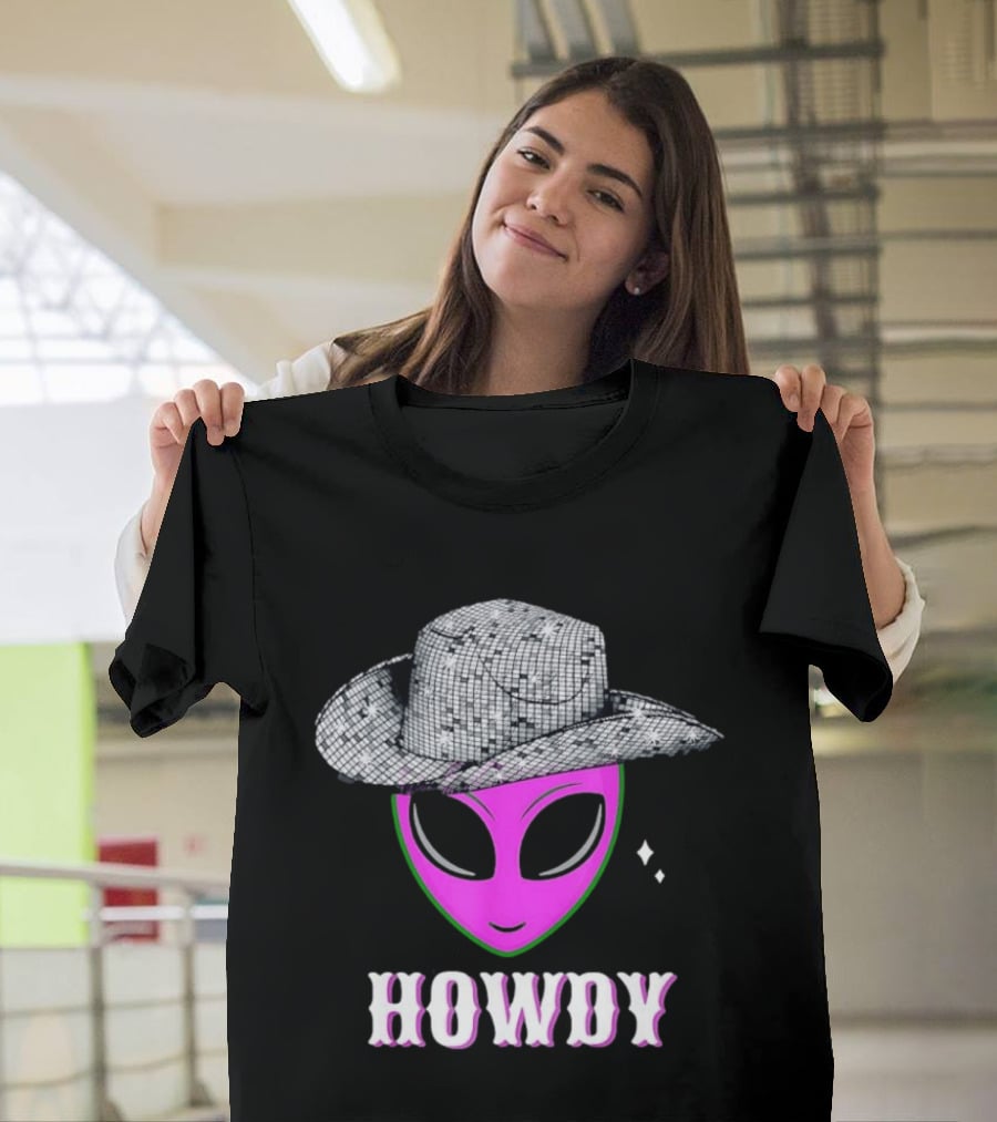 Howdy Alien Disco Cowboy Hat Western T-Shirt
