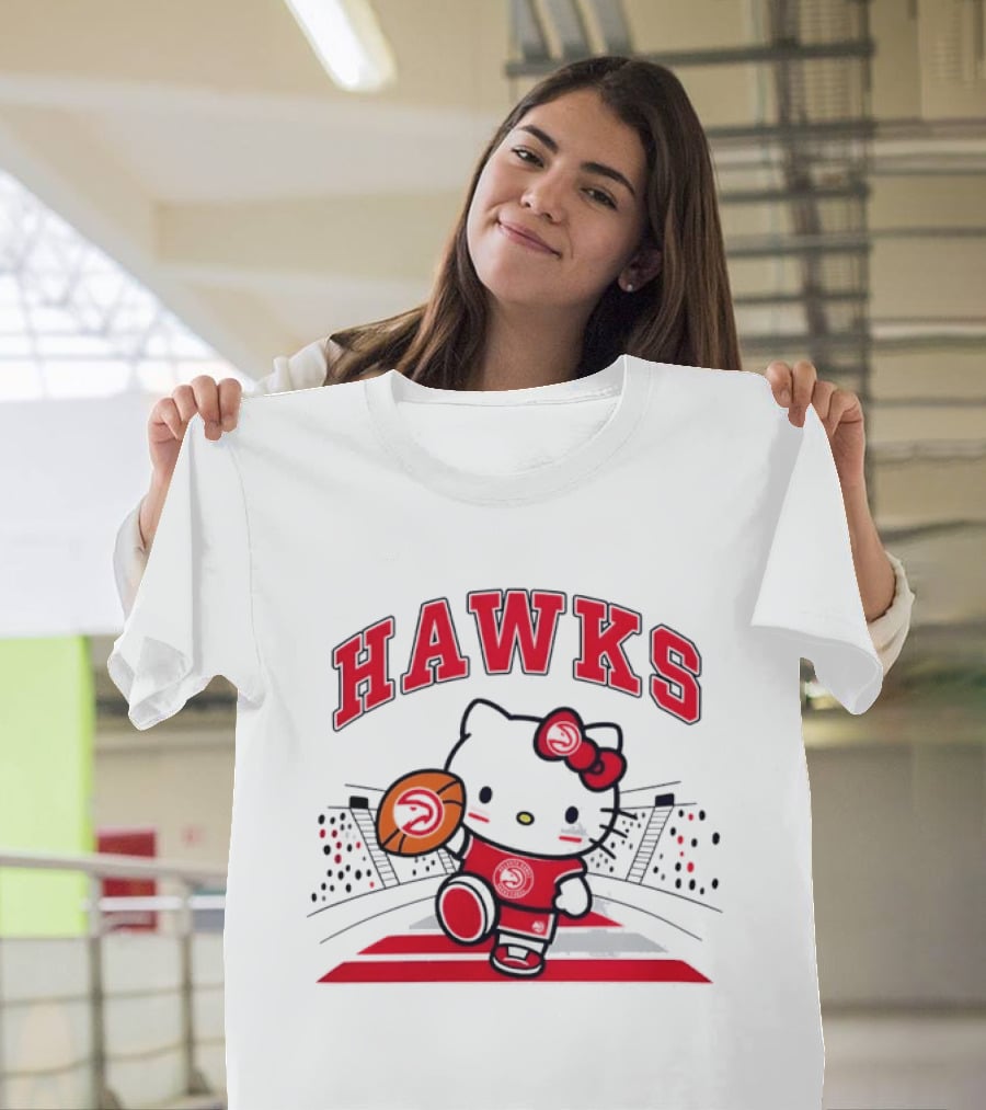 Hello Kitty Atlanta Hawks Basketball Collaboration 2026 NBA Season T-Shirt