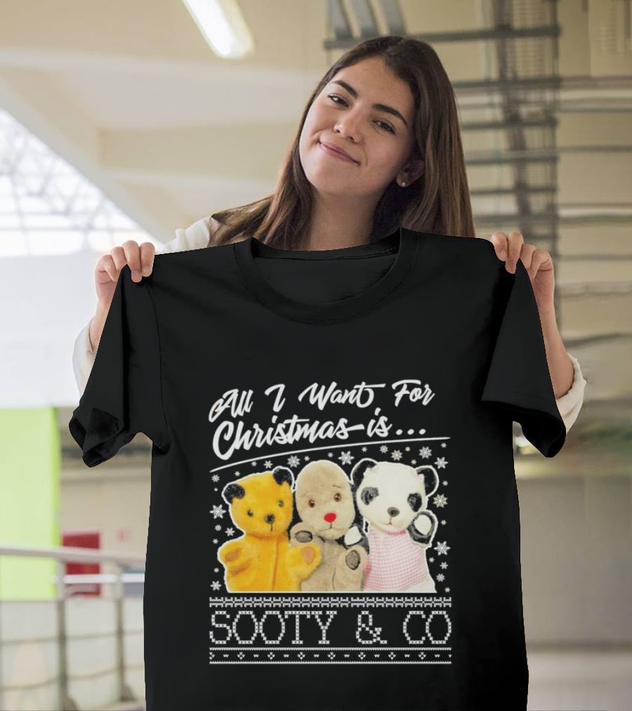 All I Want For Christmas Is Sooty And Co Vintage Stuffed Characters T-Shirt