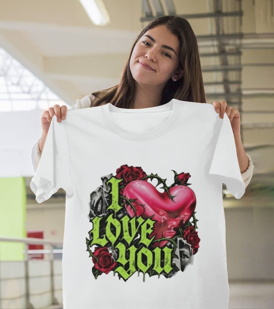 I Love You Gothic Heart Roses T-Shirt