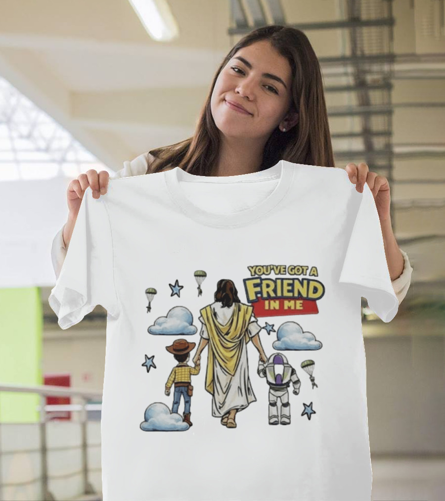 You've Got A Friend In Me Jesus Woody Buzz Lightyear Parachutes Clouds Stars T-Shirt