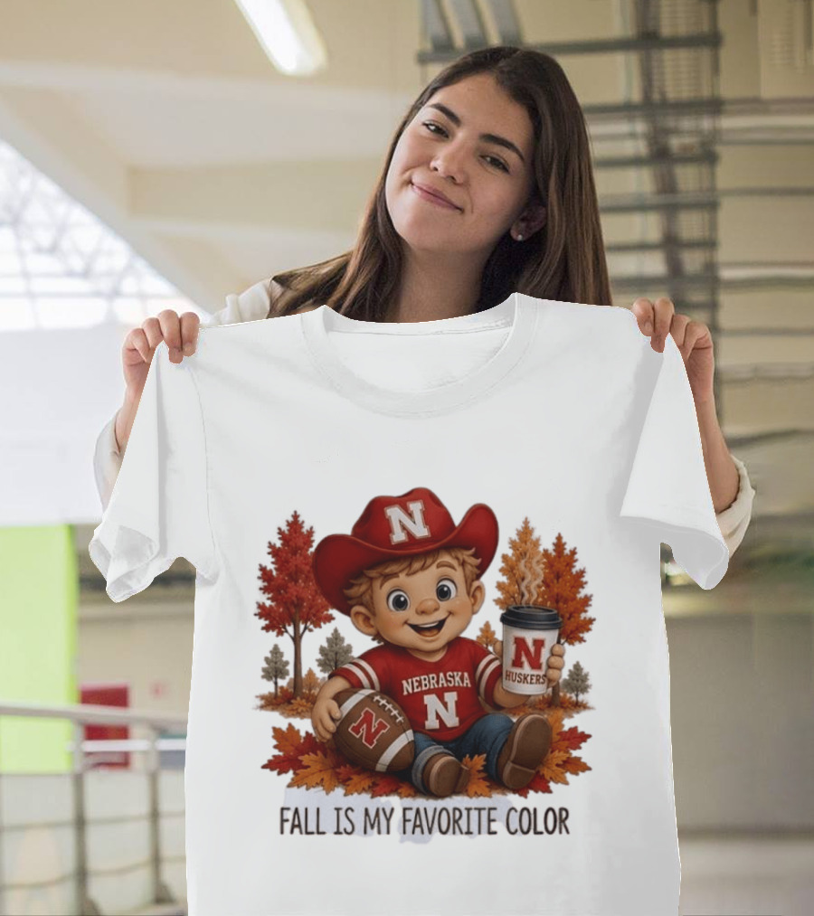 Nebraska Huskers Fall Football Kid Holding Coffee And Ball T-Shirt