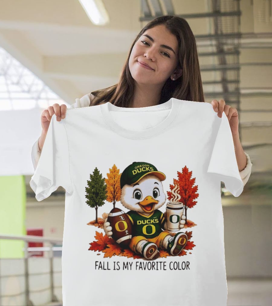 Oregon Ducks Fall Is My Favorite Color Cute Mascot Football Autumn Leaves T-Shirt
