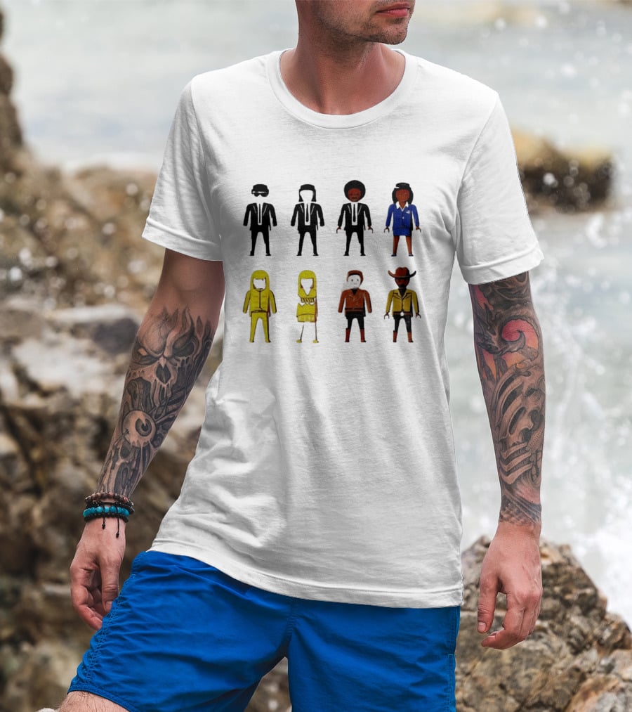 Tarantino Movie Characters Playful Figurine Lineup T-Shirt