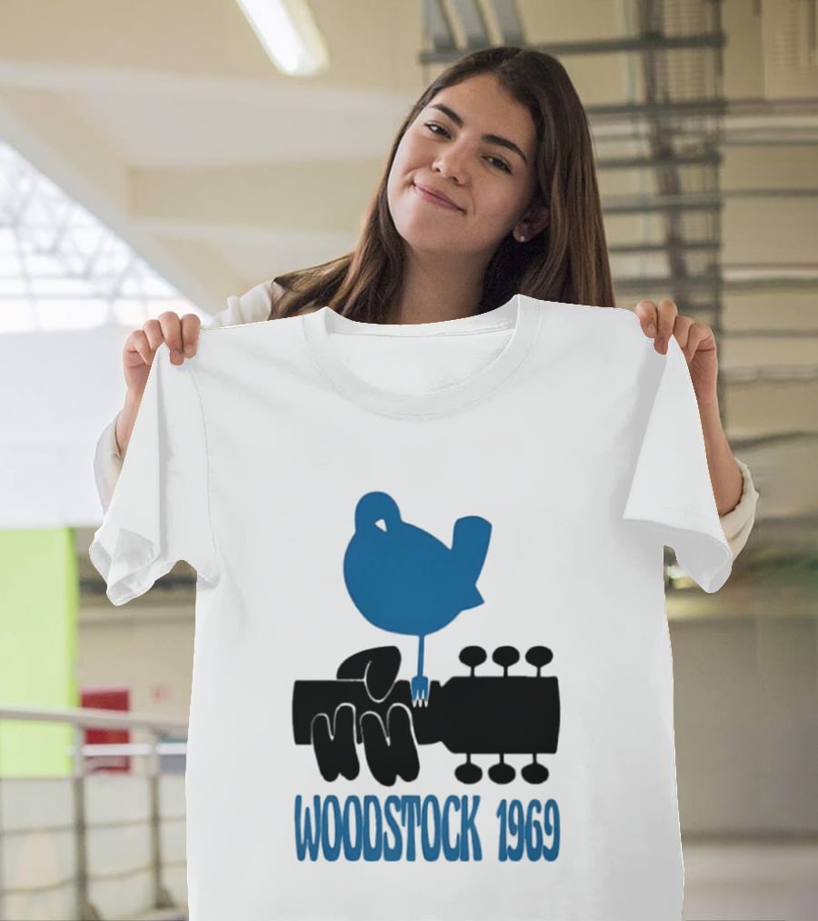 Woodstock 1969 Music Festival Bird On Guitar Neck T-Shirt