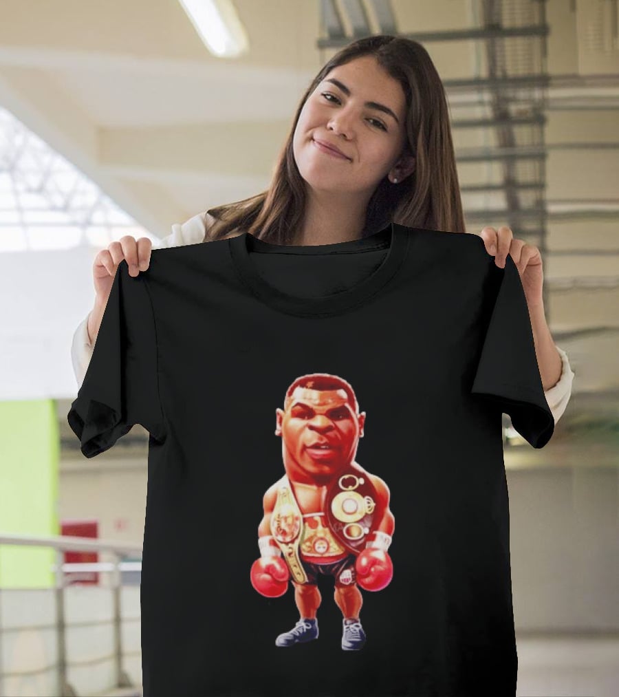 Mike Tyson Cartoon Boxing Champion With Championship Belts And Gloves T-Shirt
