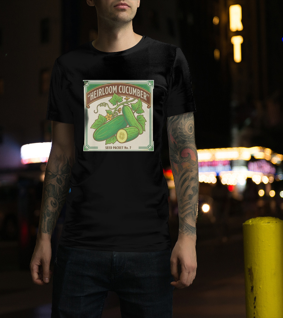 Heirloom Cucumber Seed Packet No 7 Vintage Gardening Iconic Green T-Shirt