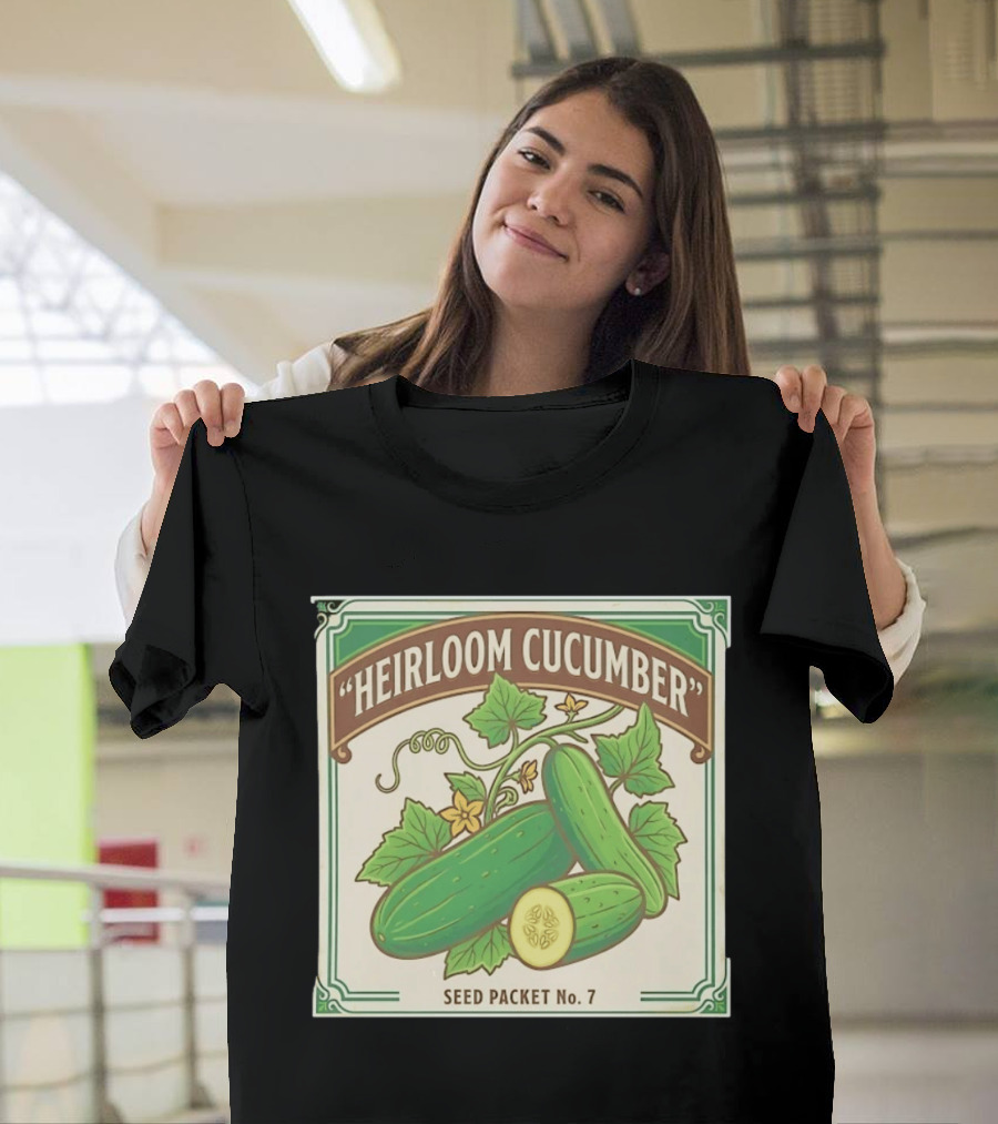 Heirloom Cucumber Seed Packet No 7 Vintage Gardening Iconic Green T-Shirt