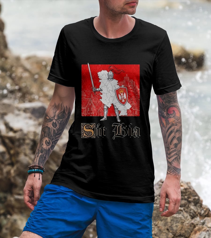 Sir Bia Knight Of Serbia Map Serbian Pride Shield Armor Heritage T-Shirt