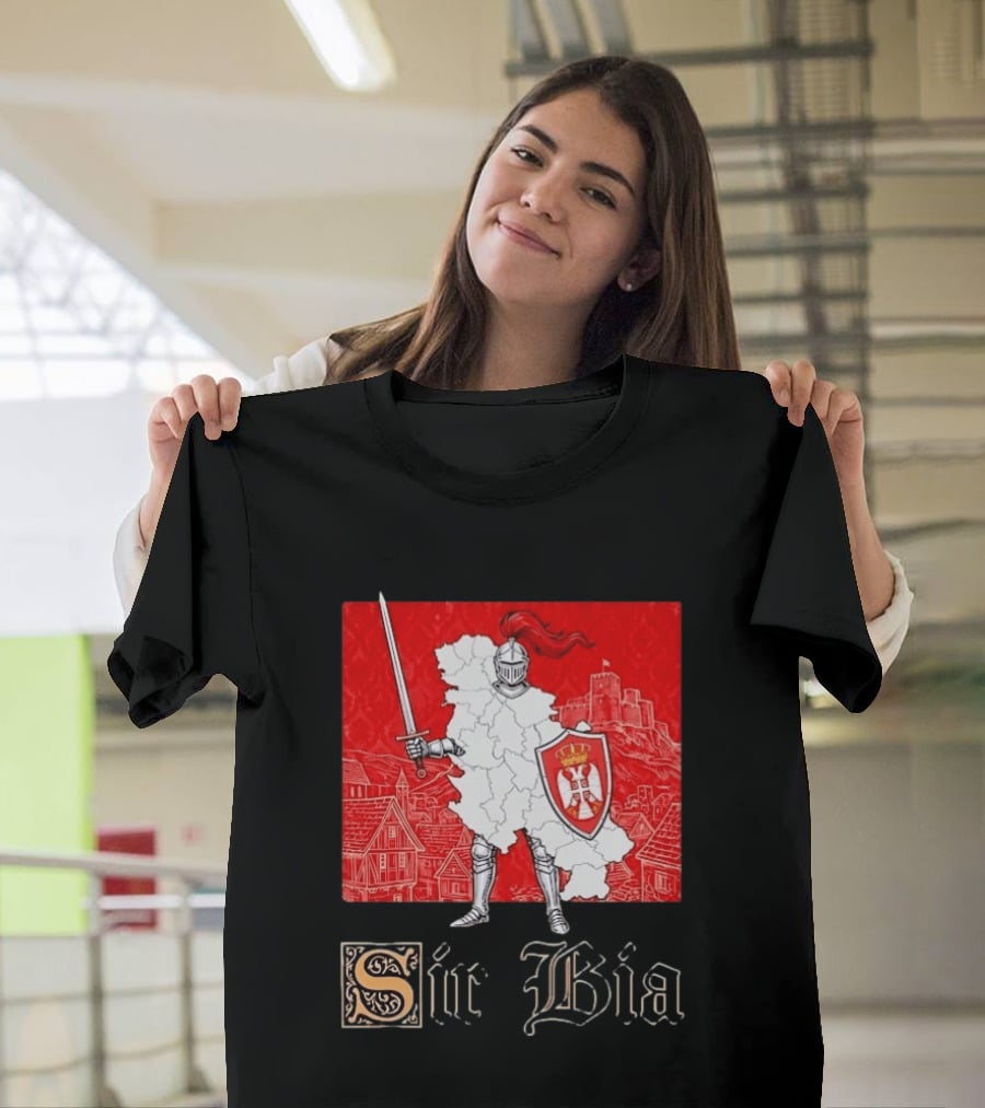 Sir Bia Knight Of Serbia Map Serbian Pride Shield Armor Heritage T-Shirt