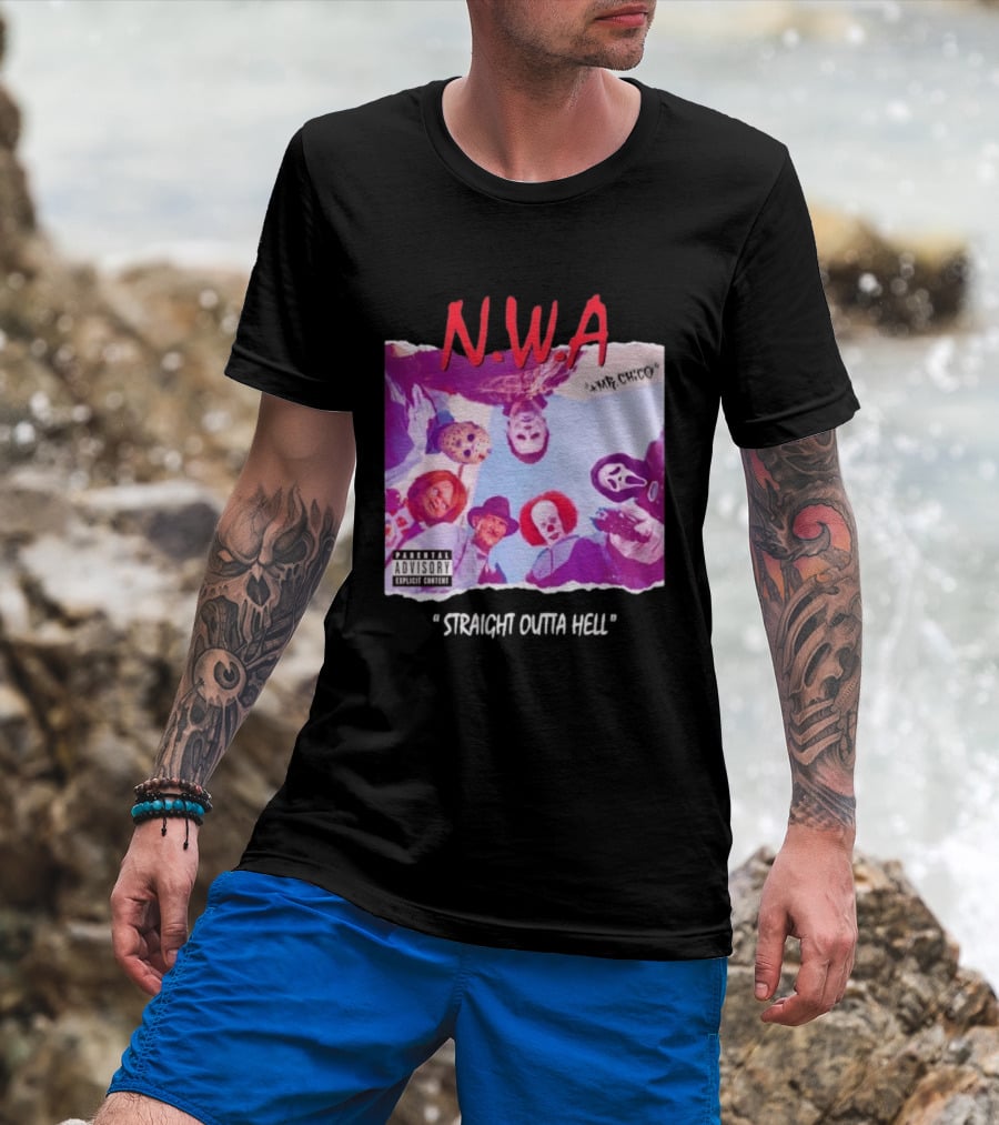 N.W.A Straight Outta Hell Horror Movie Character Mashup T-Shirt