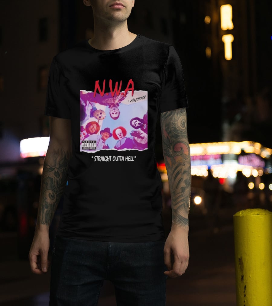 N.W.A Straight Outta Hell Horror Movie Character Mashup T-Shirt