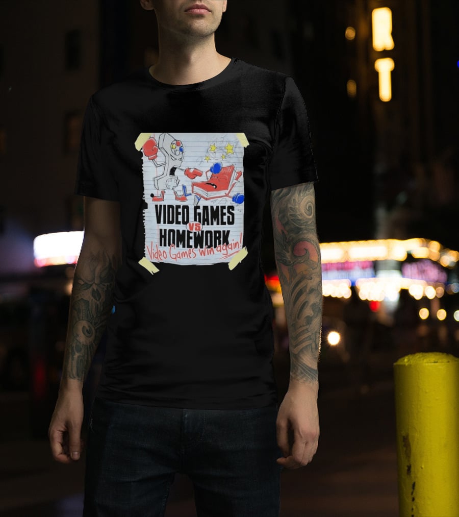 Video Games Vs Homework Video Games Win Again Math Battle Sketch T-Shirt