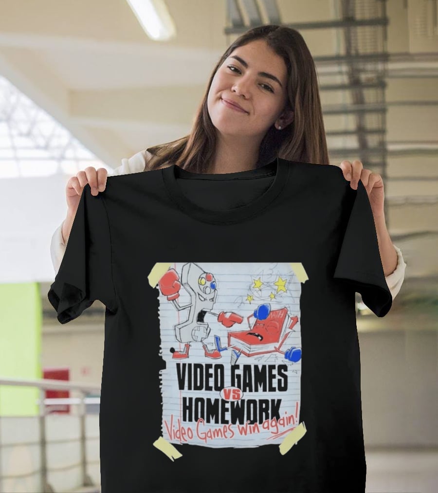 Video Games Vs Homework Video Games Win Again Math Battle Sketch T-Shirt