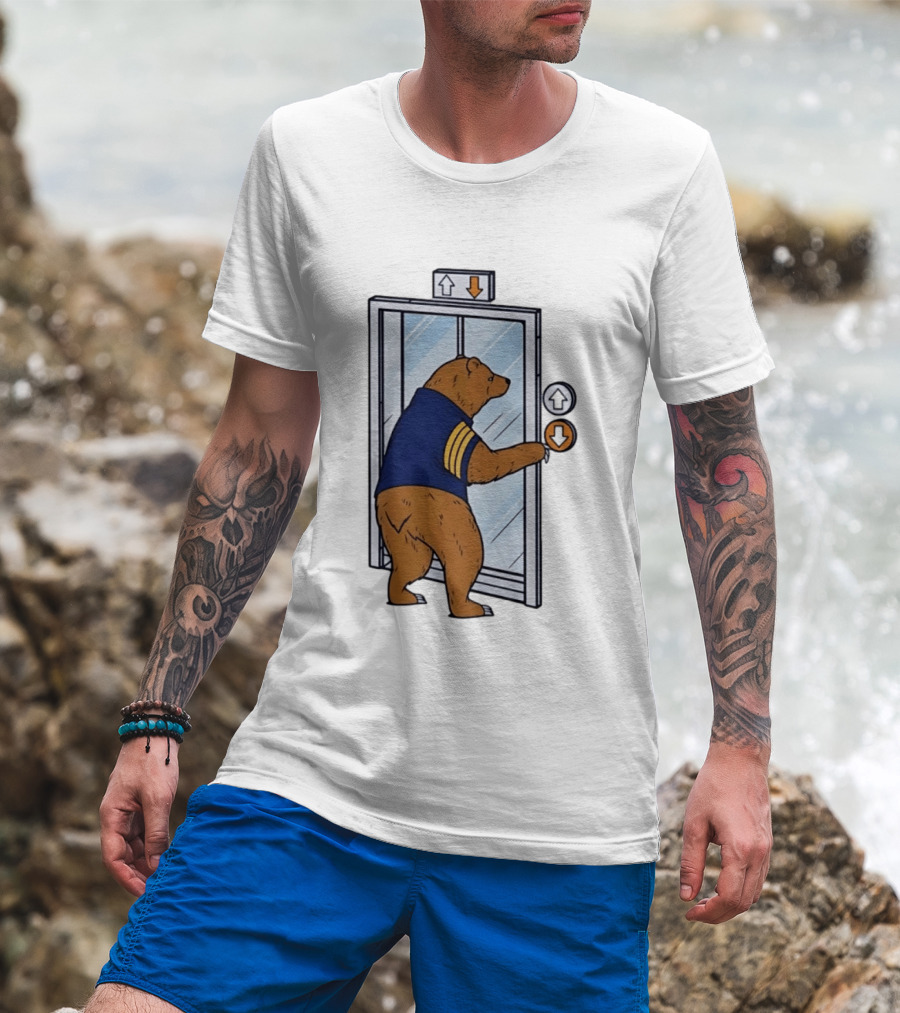 Bear In Blue Jacket Pressing Elevator Down Button T-Shirt