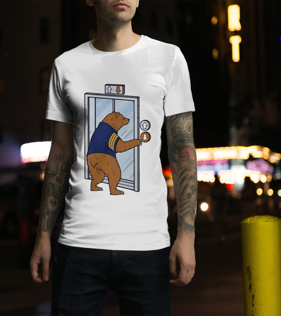Bear In Blue Jacket Pressing Elevator Down Button T-Shirt